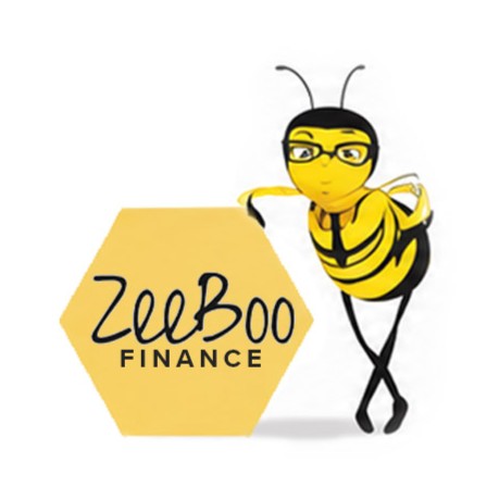 Zeeboo Finance bee mascot and hexagon logo